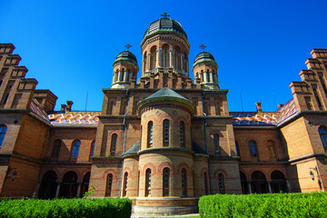 Obraz premium Church of the Three Saints on the territory of Chernivtsi National University, Residence of Bukovinian and Dalmatian Metropolitans in Chernivtsi, Ukraine. UNESCO