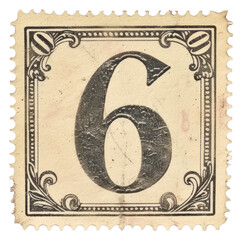 PNG Vintage Number 6 postage stamp.