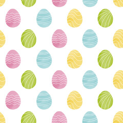Seamless pattern with easter eggs, hand drawn illustration in watercolor style