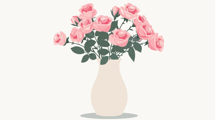 A vase of pink roses against a soft white backdrop 