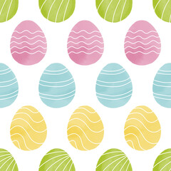 Seamless pattern with easter eggs, hand drawn illustration in watercolor style
