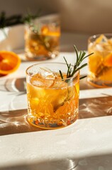 Glass of Orange Juice With Rosemary Garnish