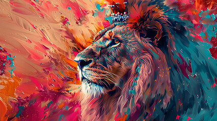 Abstract lion painting concept, generative Ai - obrazy, fototapety, plakaty