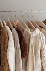Row of Sweaters Hanging on Clothes Rack