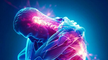 Neck Pain: Visual Effects Illustration of Person Rubbing Neck, Suggesting Neck Strain or Soreness.