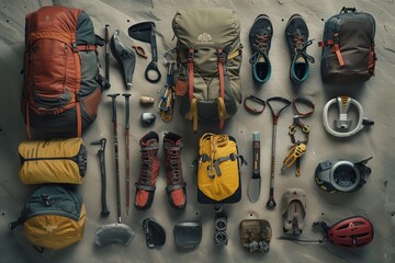 Climbing equipment is hanging on the wall