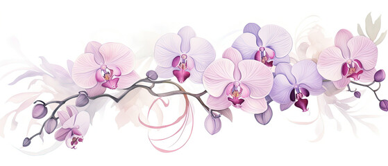 Fototapeta na wymiar a drawing of a branch of orchids with purple flowers
