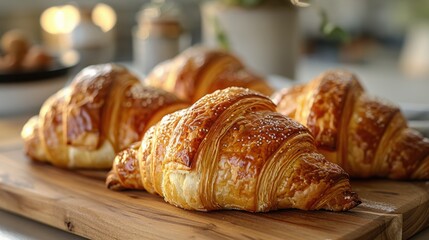 Croissants on Wooden Cutting Board