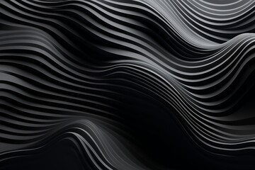 This abstract black and white background features continuous, wavy lines that create a dynamic and modern visual effect. The intersecting lines give a sense of movement and depth to the composition