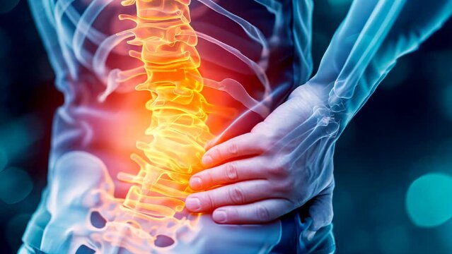 Back Pain: Visual Effects Rendering of Person with Hand on Lower Back, Depicting Backache or Spinal Discomfort