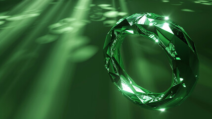 Green metallic rings glint against deep forest, an emerald vector elegance.