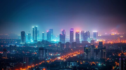 Vibrant Cityscape Illuminated at Night