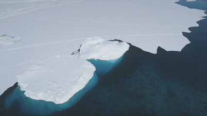 Aerial Flight Over Antarctica Shoreline. Polar Landscape. Overview Of Amazing Winter Scene. Cold...
