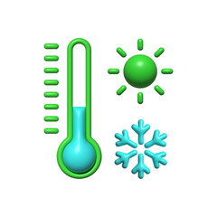 Thermometer 3d vector icon. Temperature, 3d, icon, weather, measure, degree, cold, hot, winter, summer, Celsius, Fahrenheit, hot, cold on white background vector. Thermometer vector 3D icon.