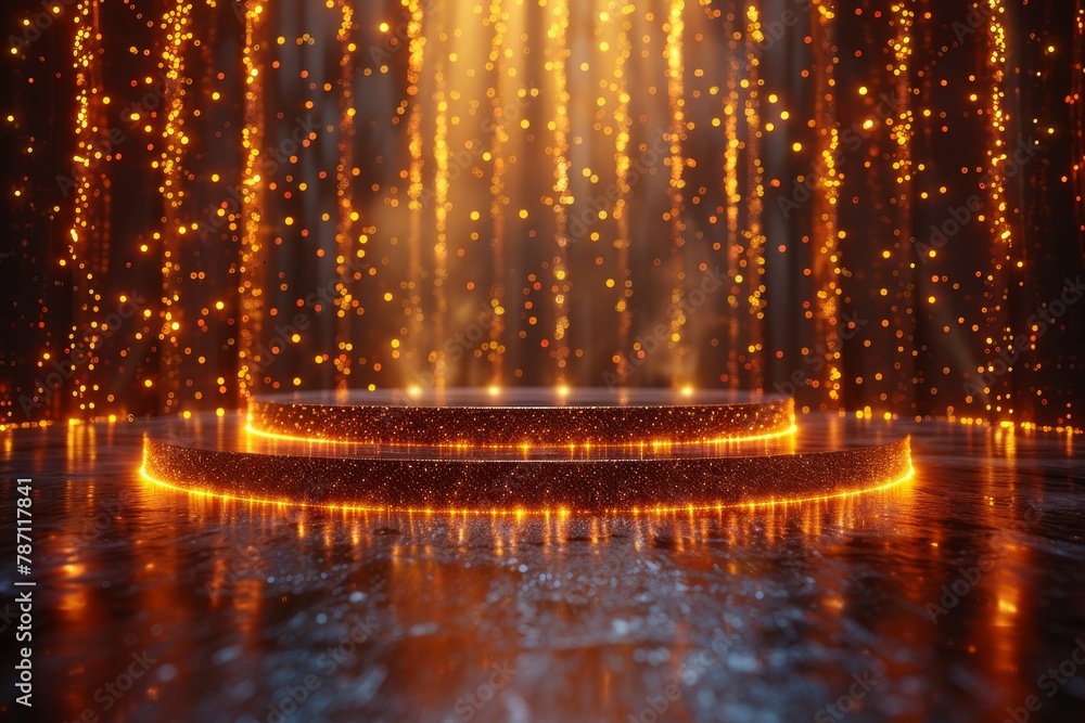 Poster a mesmerizing image capturing a radiant stage with an abundance of sparkling lights creating a magic