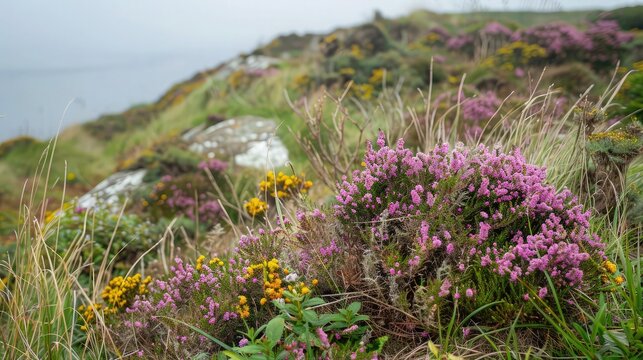 Heather and gorse on Howth Head .