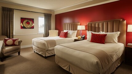 Hotel family bedroom with two double beds.