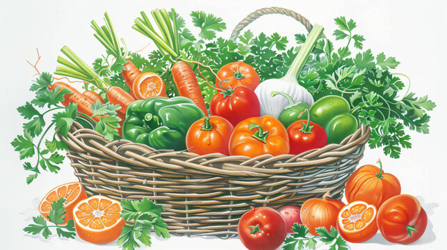 fresh fruits and vegetables in a basket for commercial and non commercial use