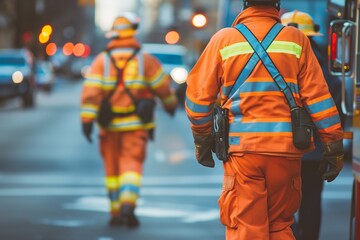 Firefighters Walking in Safety Gear on Duty