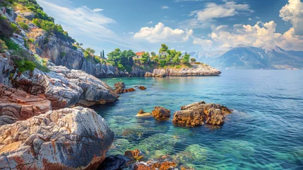 Foto auf Acrylglas Summer view of Adriatic seacoast near Sveti Stefan Mon © Anas