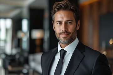 Fototapeta premium A man in a suit and tie standing in posing.