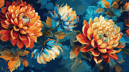 Fototapeta na wymiar Abstract painting of orange blue and golden Dahlia flower
