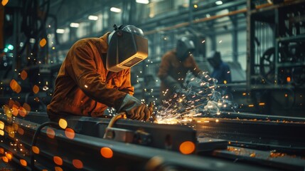 welder factory worker Metal sparks