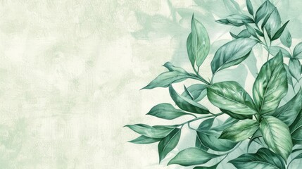 Eco-friendly hand drawn border green leaves background with place for text. Ecology, healthy environment, nature, decoration, beauty product concept design backdrop