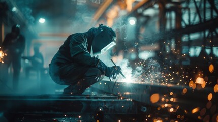Fototapeta na wymiar welder factory worker Metal sparks