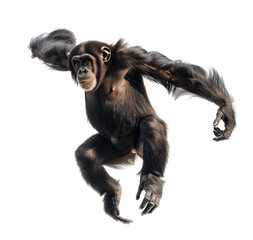 Chimpanzee soaring through the air isolated
