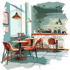 vector restaurant flat style on white background .Generative AI