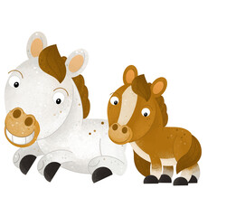 cartoon scene with horse stallion pony with child farm animals isolated background illustration for children