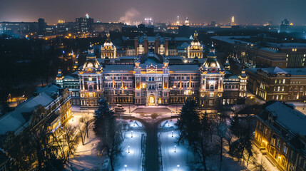 Tara's Shevchenko National University  in night. - obrazy, fototapety, plakaty