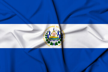 Beautifully waving and striped El Salvador flag, flag background texture with vibrant colors and...