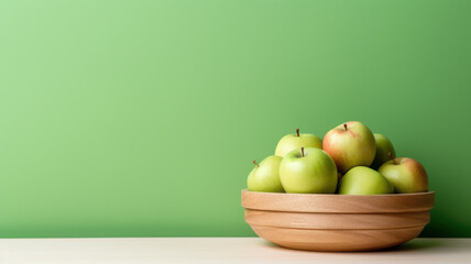 green apples on bowl on table