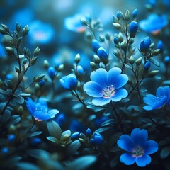 Enchanting Blue Blooms Amidst Lush Green Foliage Capturing Nature’s Serene Beauty, Perfect for Wall Art, Greeting Cards, or Calming Visual Content