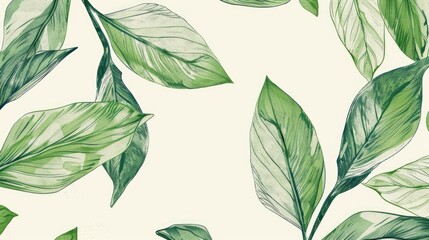 Eco-friendly hand drawn green leaves background. Ecology, healthy environment, nature, decoration, beauty product concept design backdrop