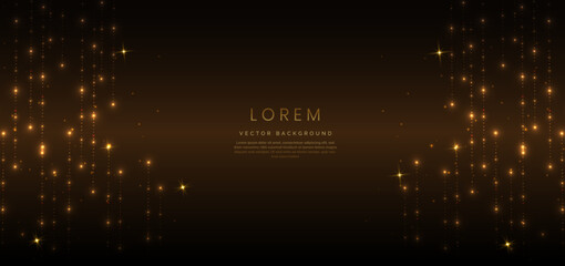 Abstract elegant golden dot vertical and lighting effect sparkle on dark background. Luxury template award design.