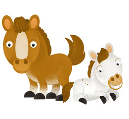 cartoon scene with horse stallion pony with child farm animals isolated background illustration for children