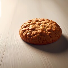 Delicious Golden Brown Oatmeal Cookie on Light Wooden Surface, Perfect for Dessert, Snack Time, or Coffee Break, Baked to Perfection with a Homemade Touch