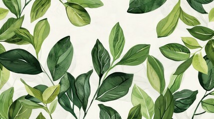 Eco-friendly hand drawn green leaves background. Ecology, healthy environment, nature, decoration, beauty product concept design backdrop