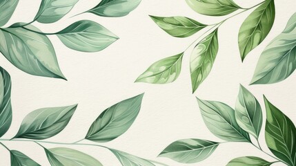 Eco-friendly hand drawn border green leaves background with place for text. Ecology, healthy environment, nature, decoration, beauty product concept design backdrop