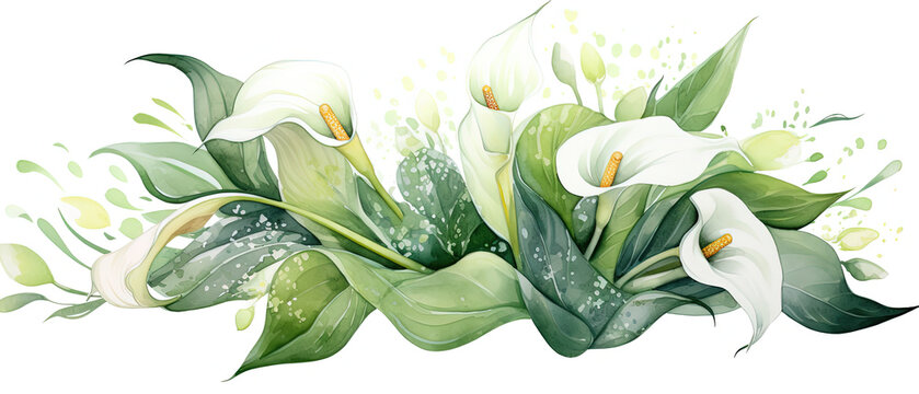 a painting of a bunch of flowers with green leaves
