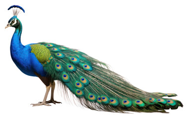 PNG Peacock animal bird white background. - obrazy, fototapety, plakaty
