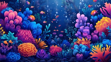 Fototapeta na wymiar Coral reef underwater, vibrant with fish, marine life, and colorful flora, in the beautiful blue sea