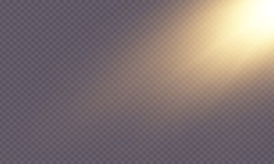  Abstract golden light that sparkles, spotlight, with golden sunlight glitter on a transparent background. Sunlight background is a beam of light or sunbeam vector illustration.