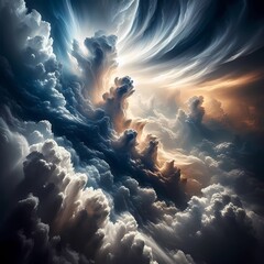 Majestic Dance of Light and Shadows in the Sky: A Mesmerizing Display of Nature’s Beauty Unleashed Amidst a Storm - obrazy, fototapety, plakaty