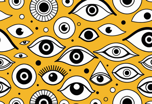 Abstract Pop Beauty Background with Minimal Seamless Pattern of Eyes