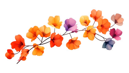 branch of abstract flowers watercolor isolated on transparent background cutout