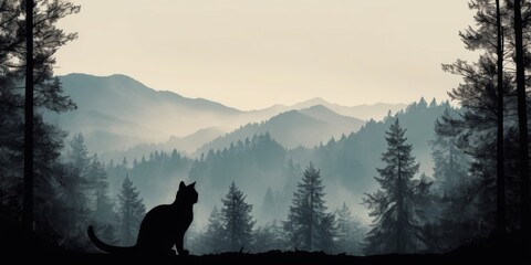 Cat silhouettes on forest
